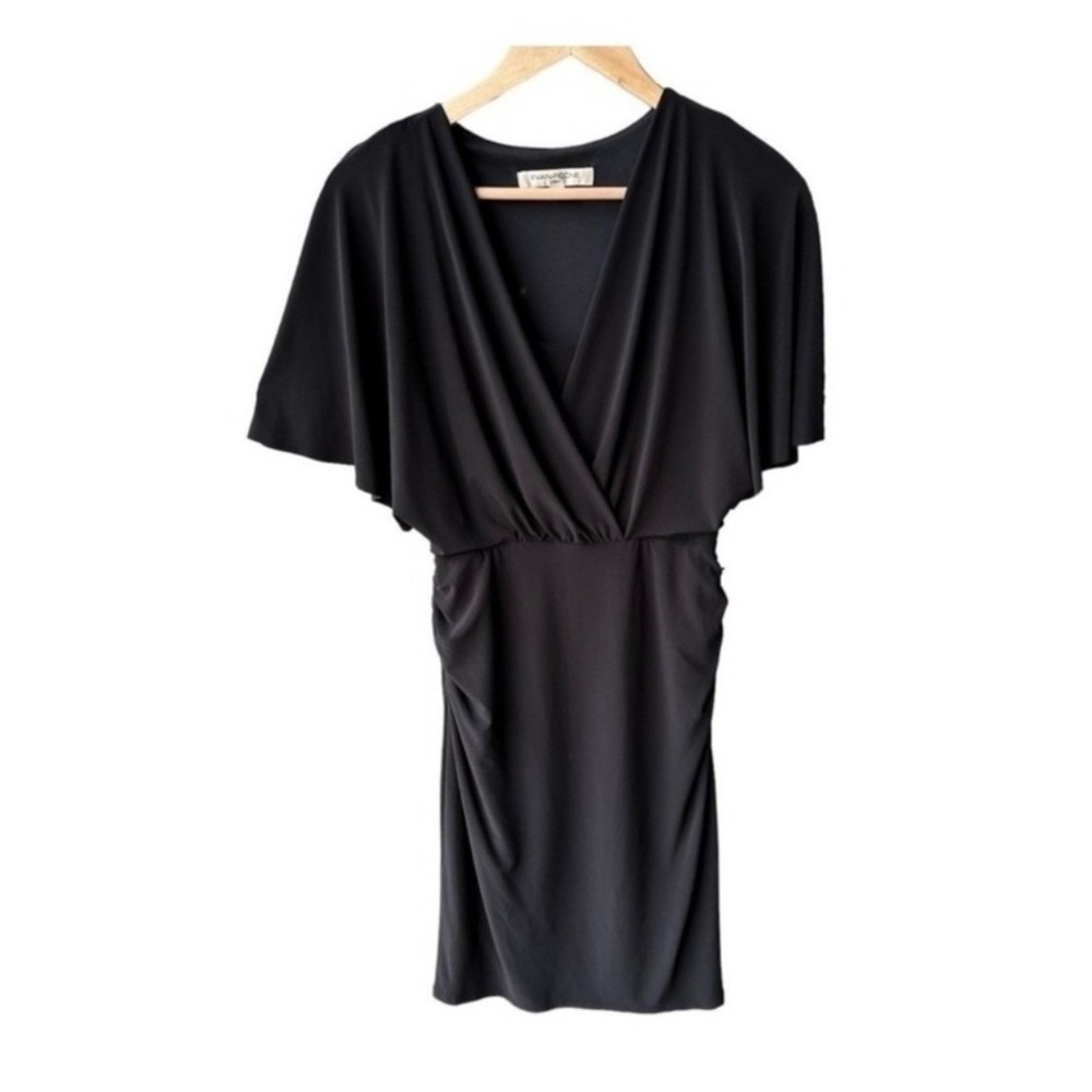 Evan Picone Dress Black Flutter Sleeve Ruched Cocktail Party Formal Work Size 4